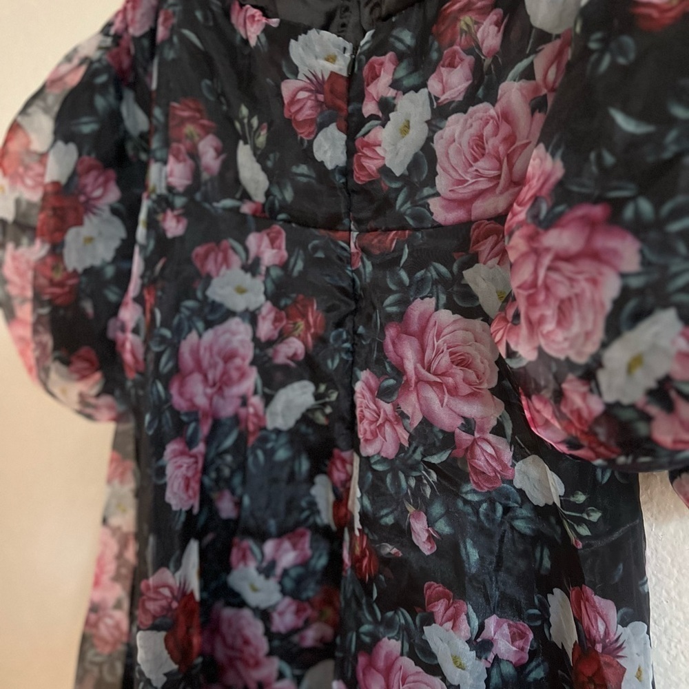 NWOT True Excellence Black Floral Bustier Off-The-Shoulder Maxi Dress - Picture 8 of 9